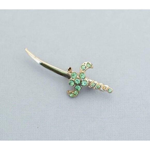 Vintage Green Rhinestone Cross Brooch CY1 - Picture 1 of 2